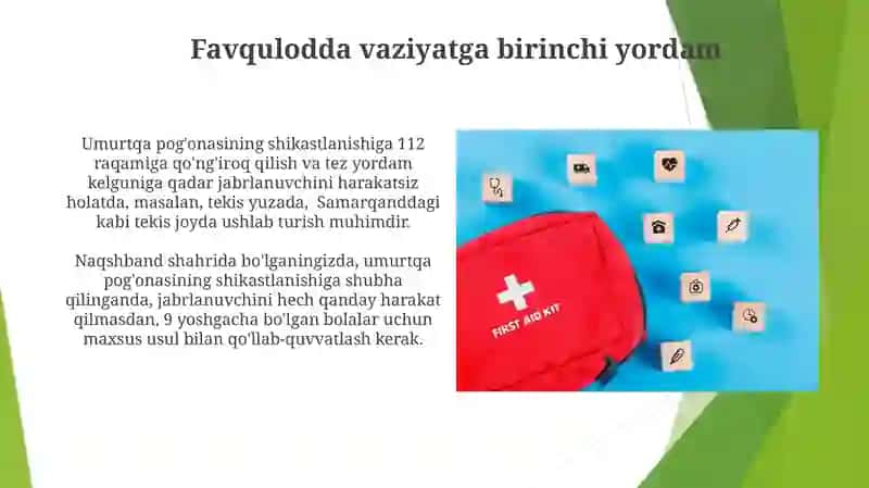 Umurtqa pog'onasi jarohatlarida birinchi yordam ko'rsatish 4