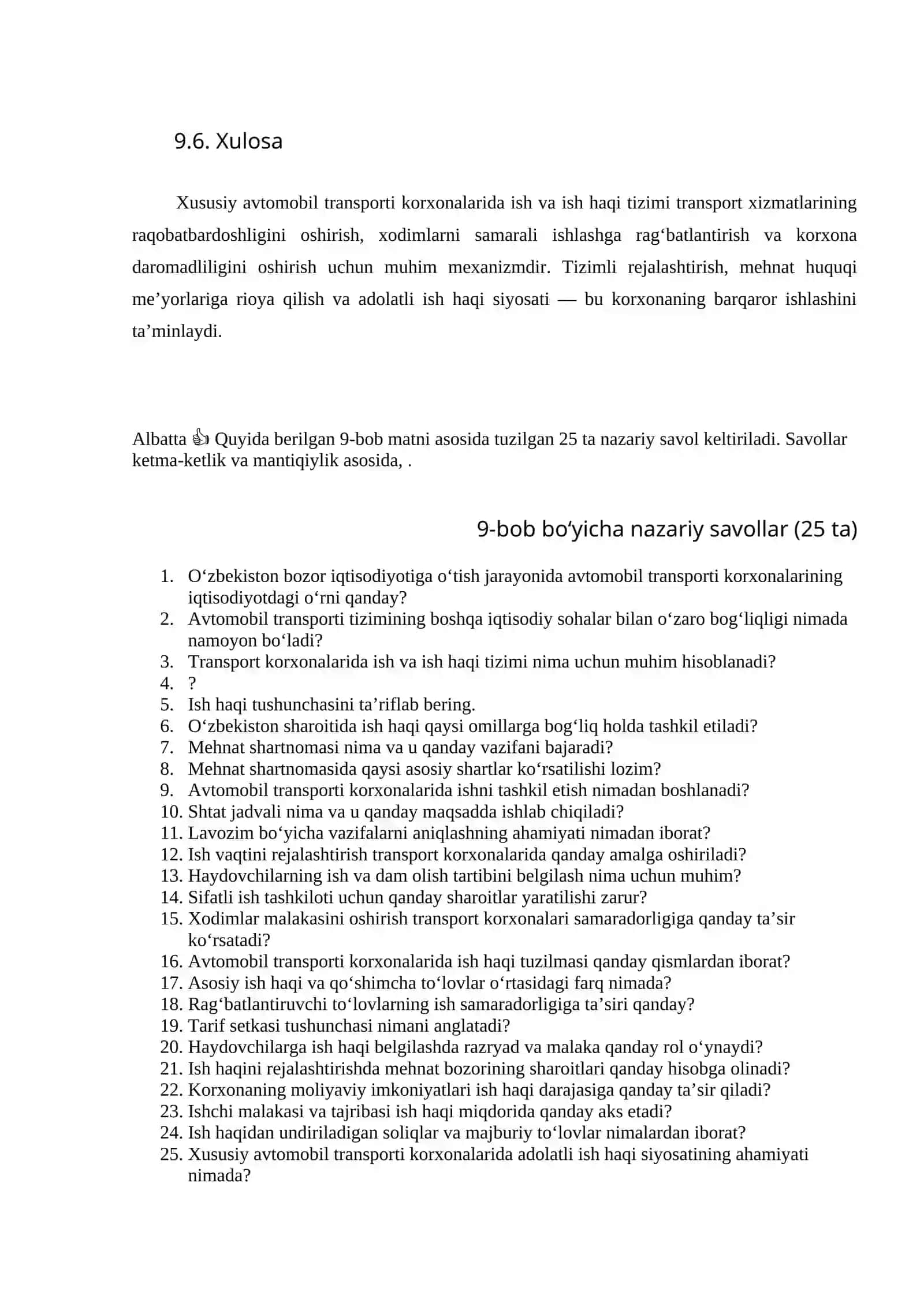 O‘ZBEKISTONDA XUSUSIY AVTOMOBIL TRANSPORTI KORXONALARIDA ISH VA ISH HAQINI TASHKIL ETISH VA REJALASHTIRISH 4
