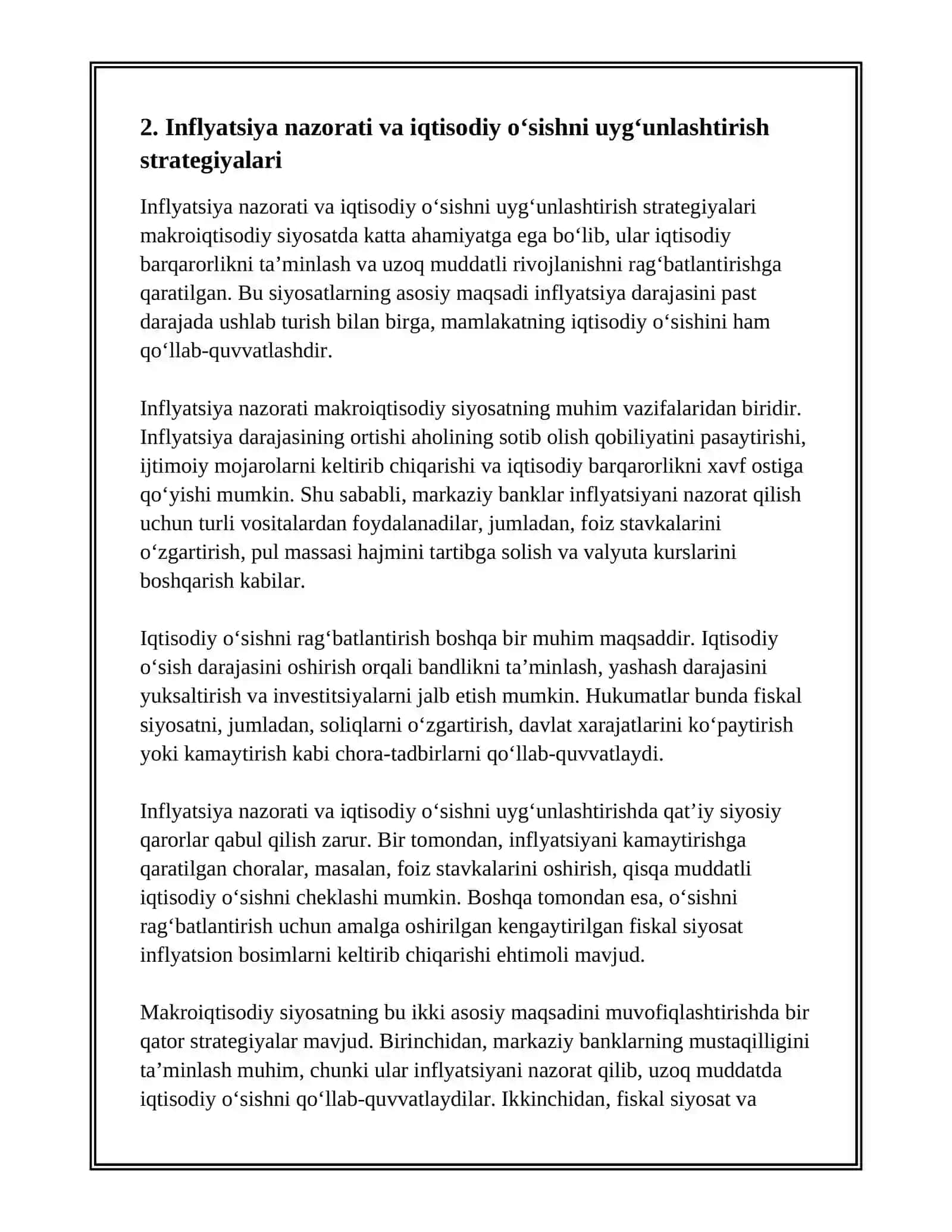 MAKROIQTISODIY SIYOSATNING MAQSADLARI VA ULARNING O‘ZARO MUVOFIQLASHTIRILISHI 4