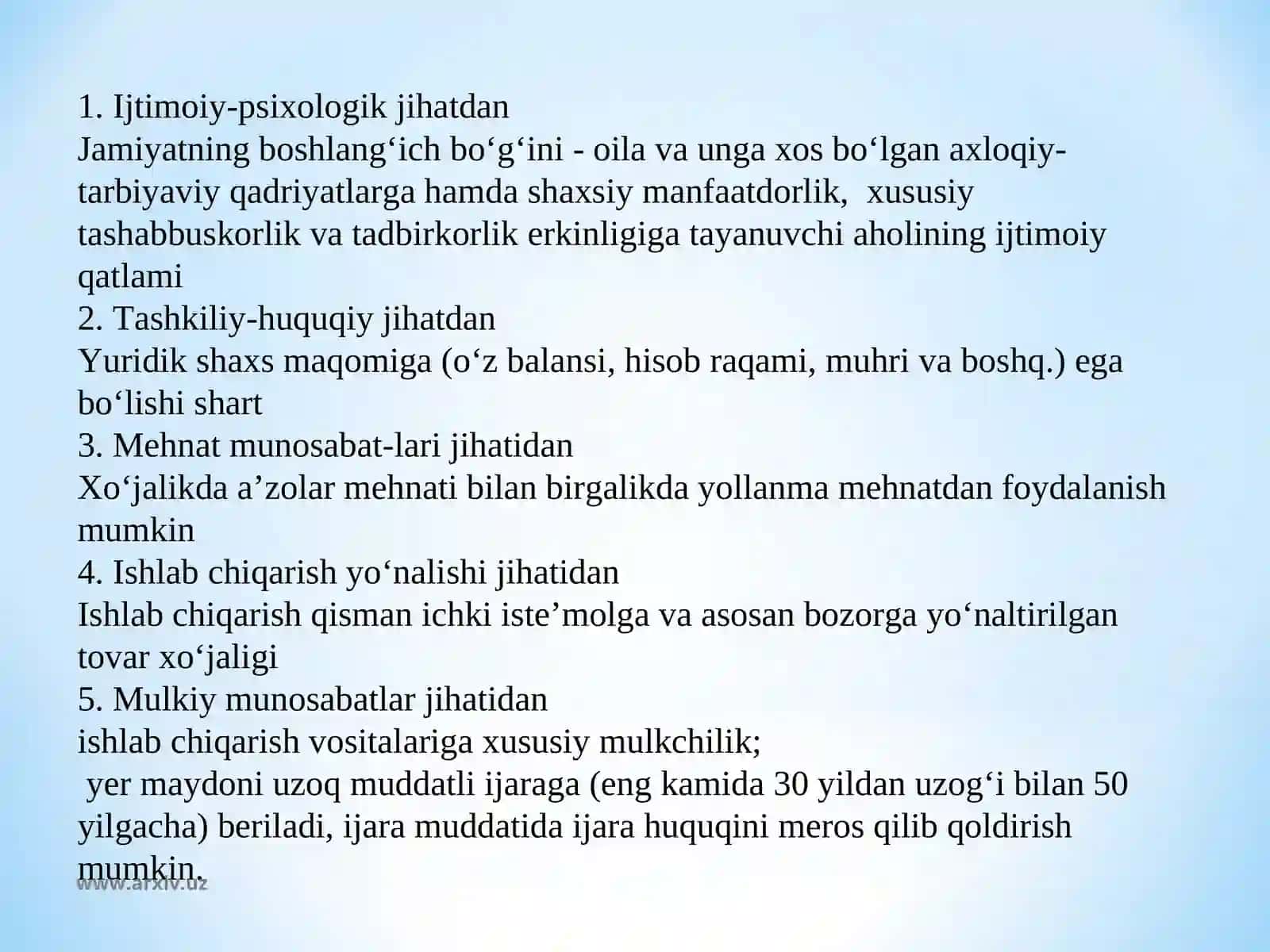 Qishloq xo'jaligida tovar ishlab chiqarish uchun yagona yer solig'ining ijtimoiy mohiyati 4