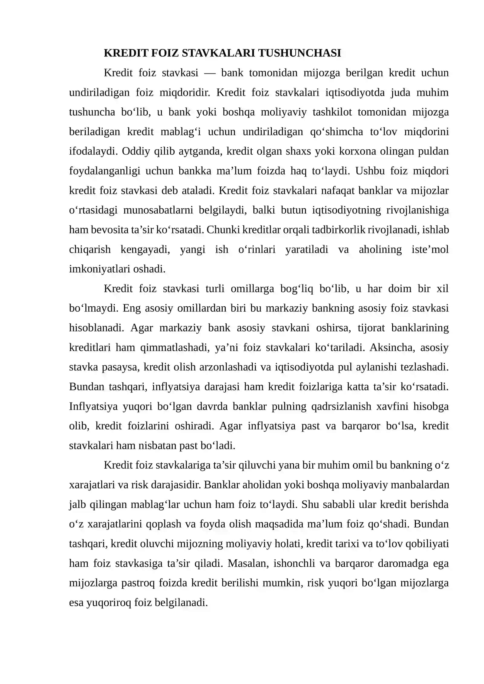 KREDIT FOIZ STAVKALARINING YILLAR KESIMIDA O‘ZGARISHINI TAHLIL QILISH 4