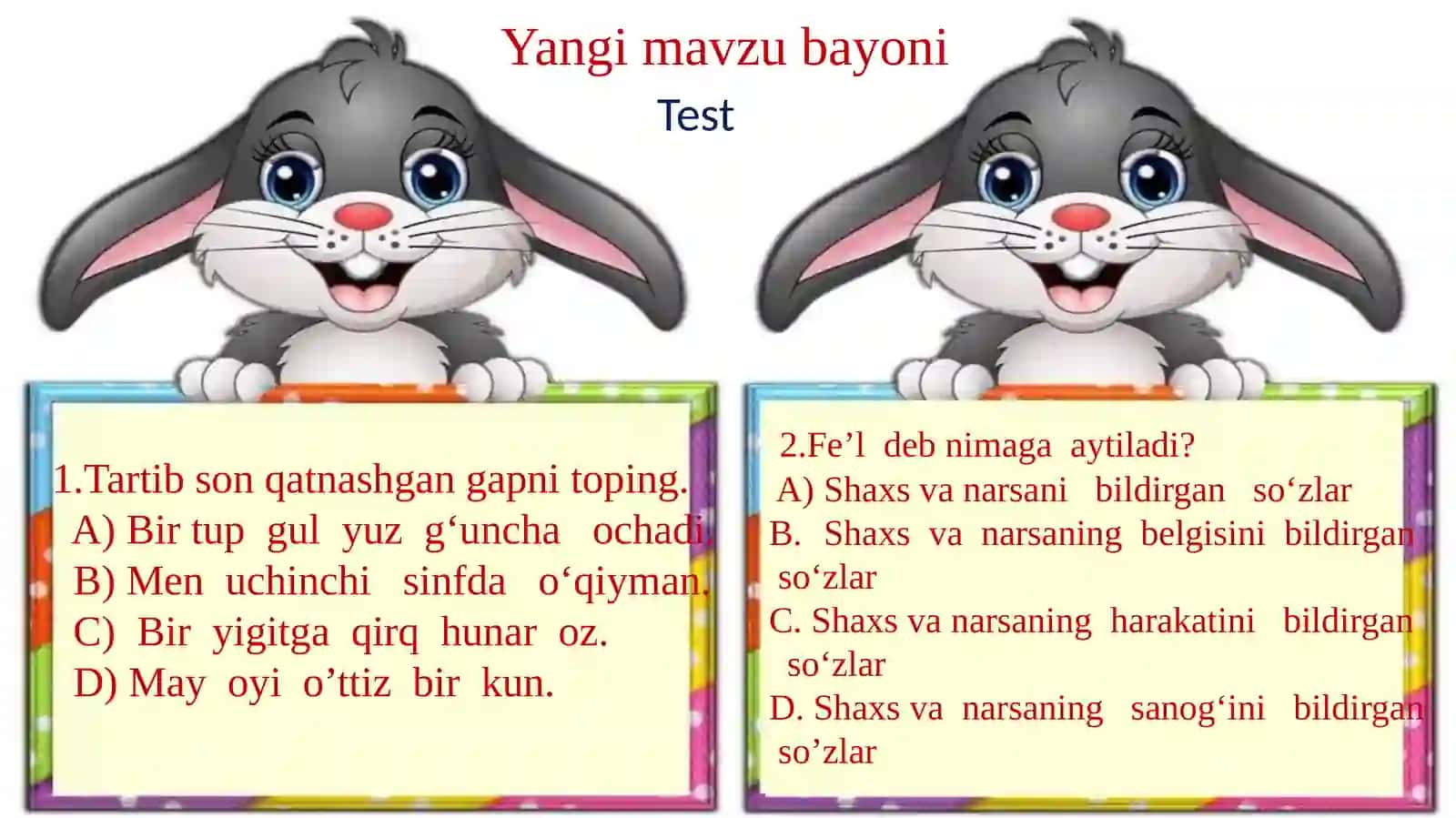 3-sinf Ona tili fanidan Nazorat ishi (Test) 4