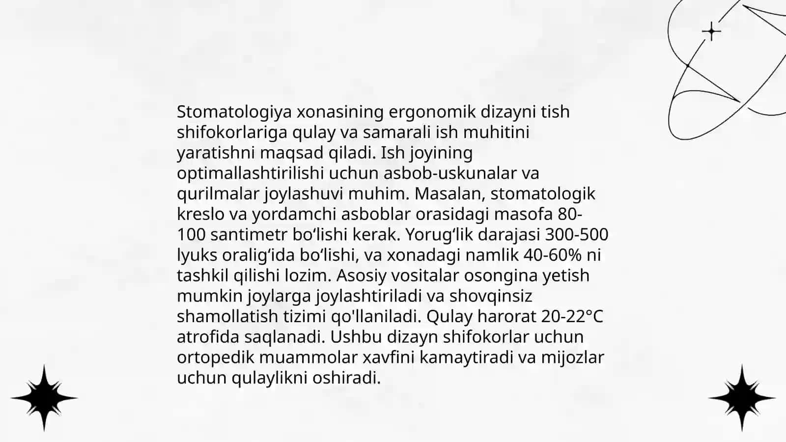Stomotologiya ishini tashkil etishning erganomik asoslari 4