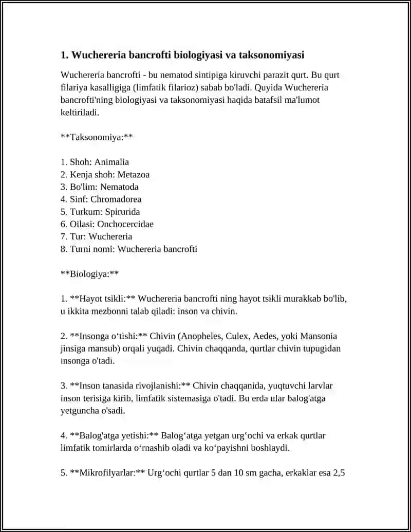 WUCHERERIA BANCROFTI - VUXERERIOZ KASALLIGINING CHAQIRUVCHISI 4