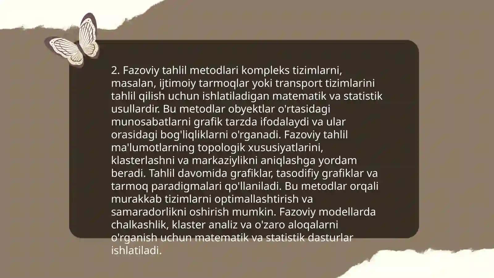 Tahlil maʼlumotlari vositalari.Fazoviy nazorat 4