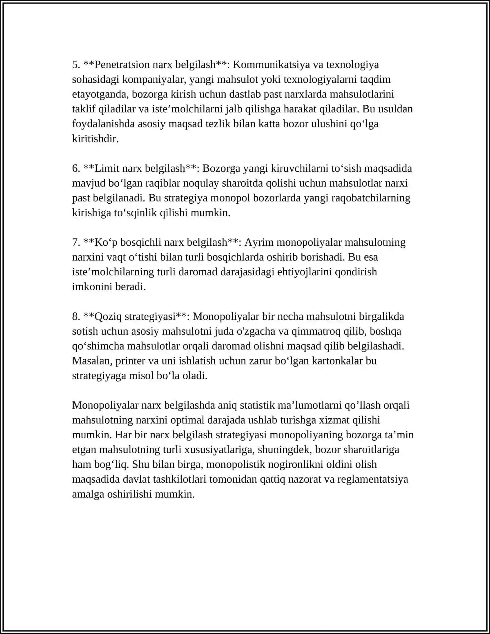 MANAPOLISTIK KORXONANING NARX SIYOSATI VA FOIDASNI MAKSIMALASHTIRISH 4