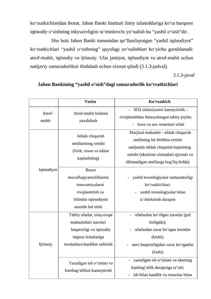 “YASHIL IQTISODIYOT”NI BAHOLASH AMALIYOTI  VA INDIKATORLARI 4