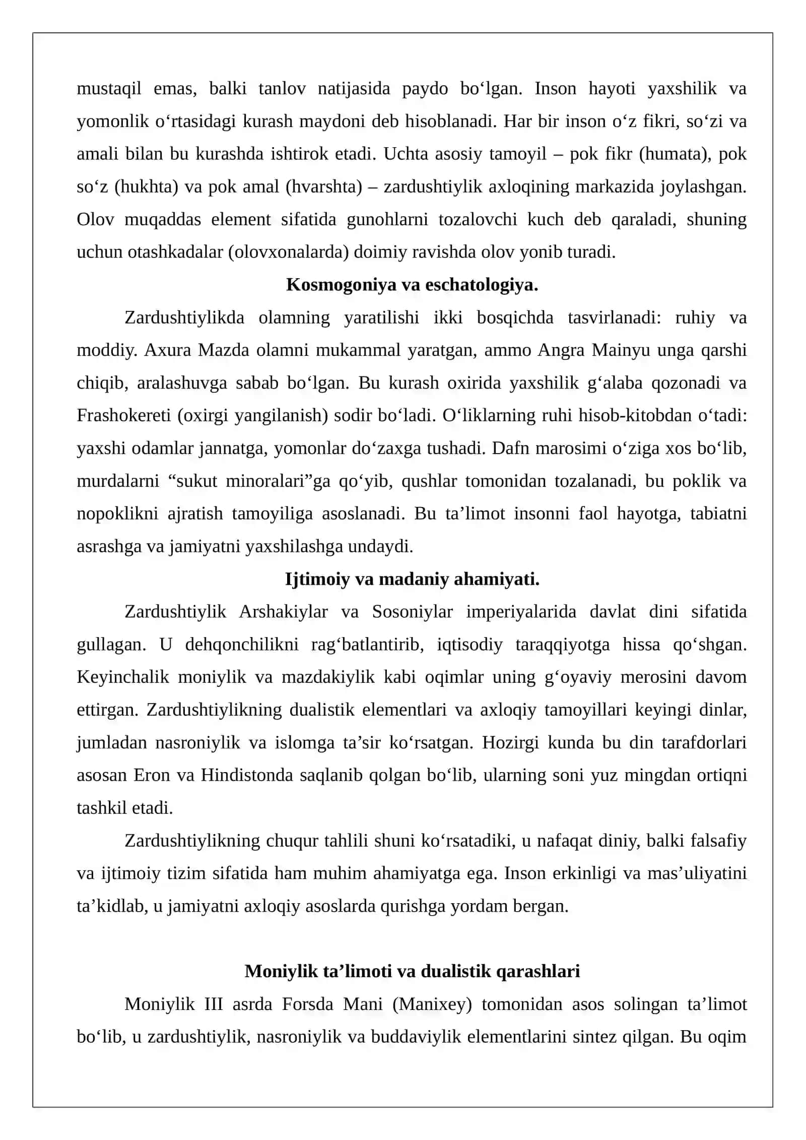 Zardushtiylik, Moniylik, Mazdakiylik, Sobiiylik, Tangrichilik va ularning mahalliy xalq orasida tutgan o‘rni 4