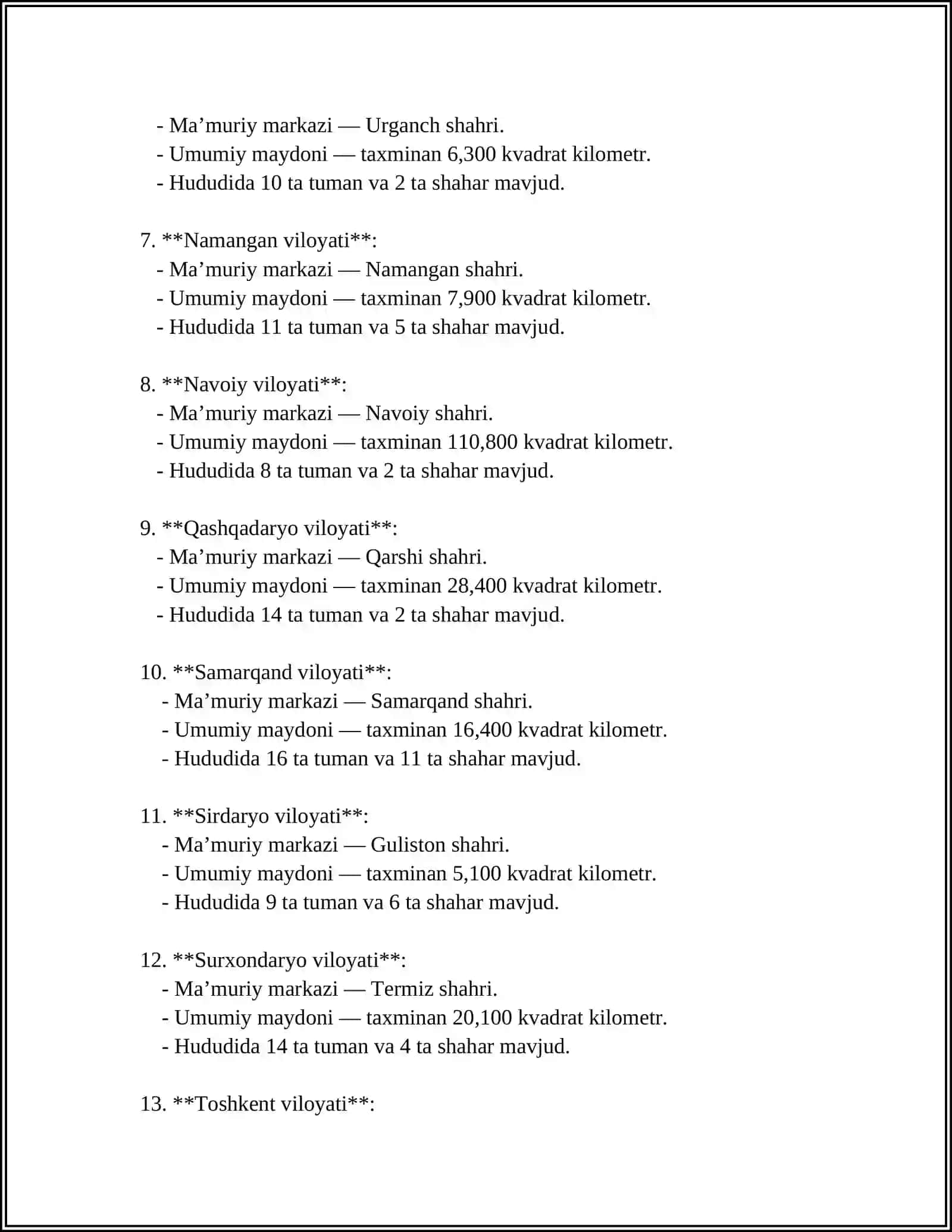 O‘ZBEKISTON RESPUBLIKASI MAʼMURIY HUDUDIY TUZILISHI 4