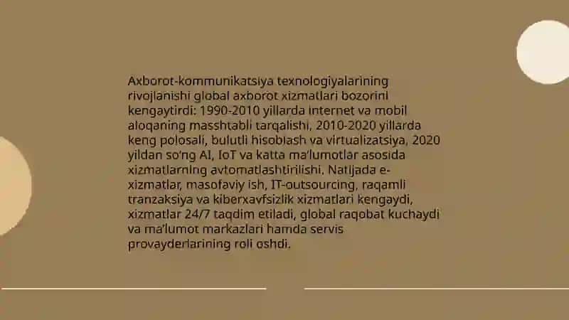 Axborot xizmatlari jahon bozorini rivojlantirish bosqichlari 4