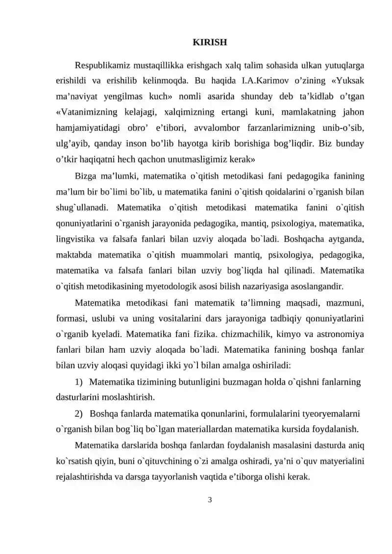 Boshlang'ich sinf matematika darslarida fanlararo aloqadorlik kurs ishi 4