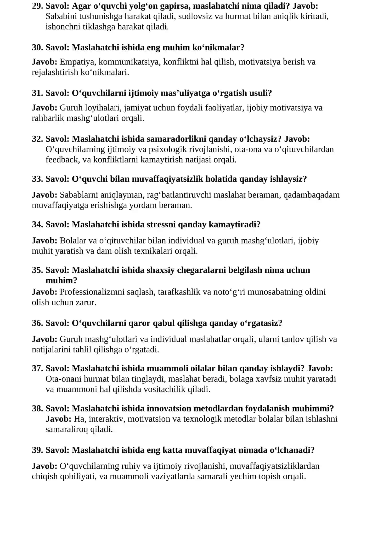 Maktab maslahatchisga ishga kirish uchun suhbat savol javoblari 4