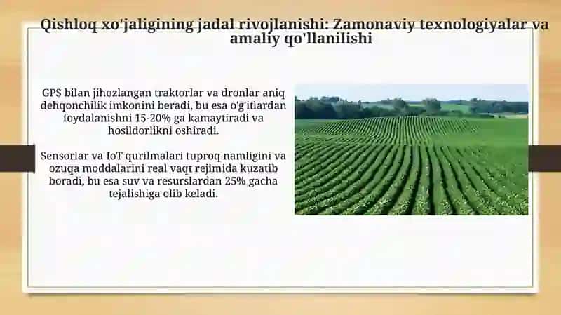 Iqtisodiyot tarmoqlarini modernizatsiya Qishloq xo'jaligini jadal rivojlantirish 4