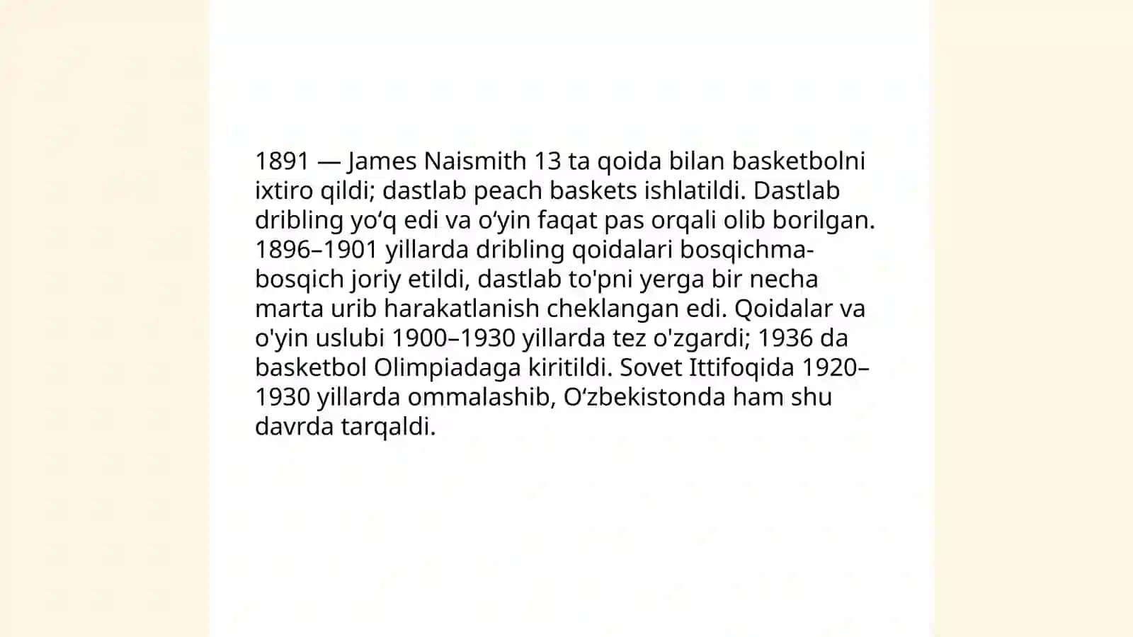 Basketbol sportini jahonda va Oʻzbekistonda rivojlanish tarixi 4