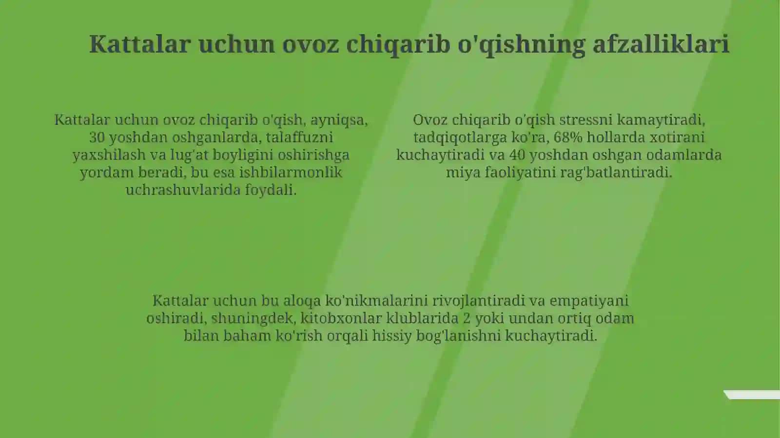 Ovozli o'qishning afzalliklari 4