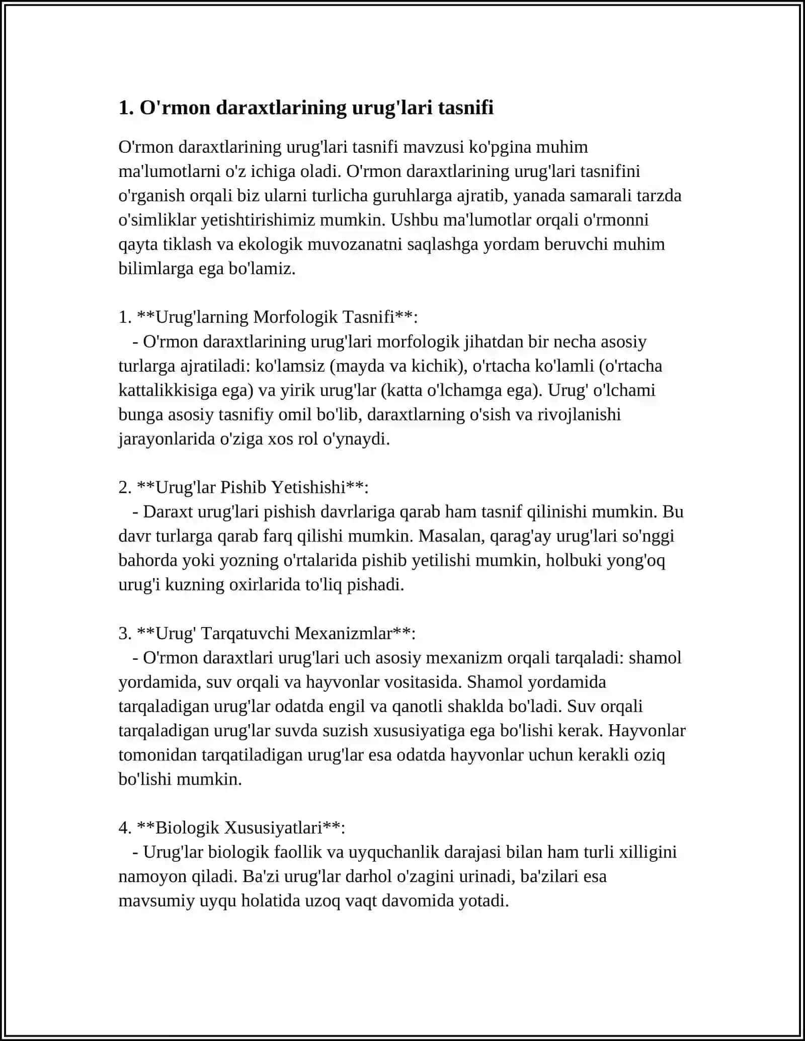 OʻRMON DARAXTLARINING 1000 DONA URUGʻLAR OGʻIRLIGINI ANIQLASH MUSTAQIL ISH MURAKKAB REJA ASOSIDA 4