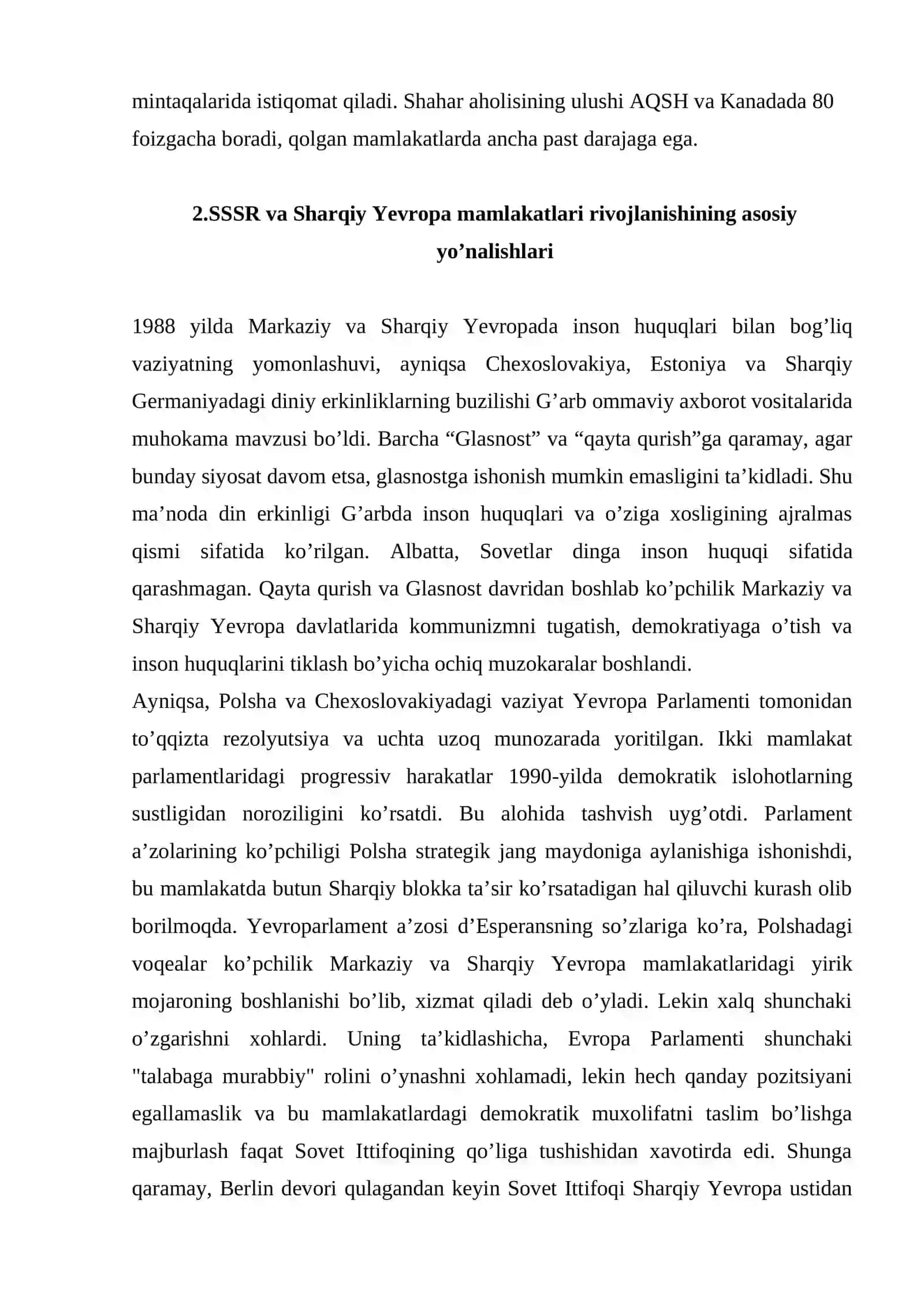 G'arbiy Yevropa va Shimoliy Amerika Mamlakatlari Hamda SSSR va Sharqiy Yevropa Mamlakatlari Rivojlanishining Asosiy Yo'nalishlari 4