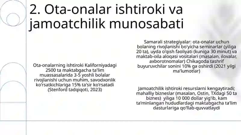 Maktabgacha ta'lim tizimini rivojlantirishning ustivor yo‘nalishi 4