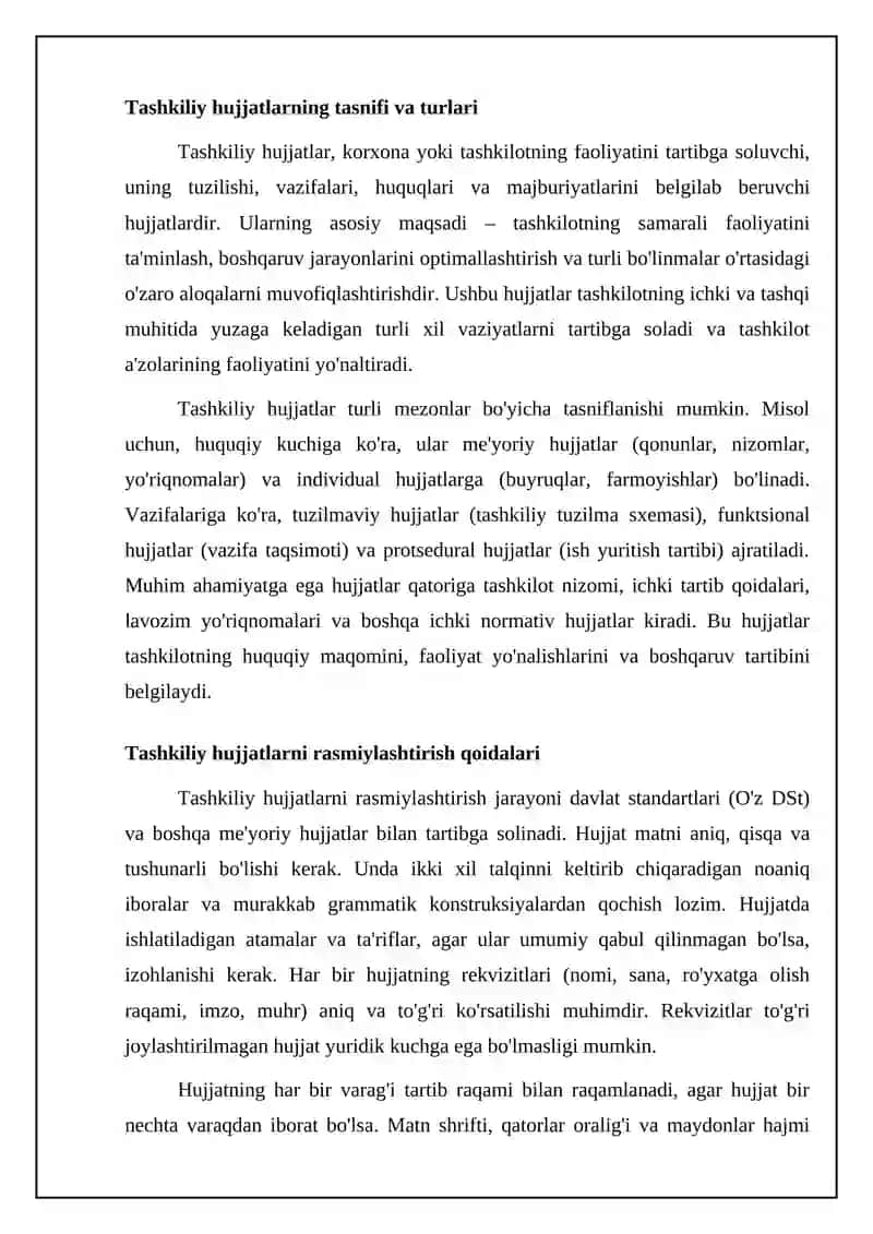 Tashkiliy hujjatlar: turlari, rasmiylashtirish va tayyorlash 4