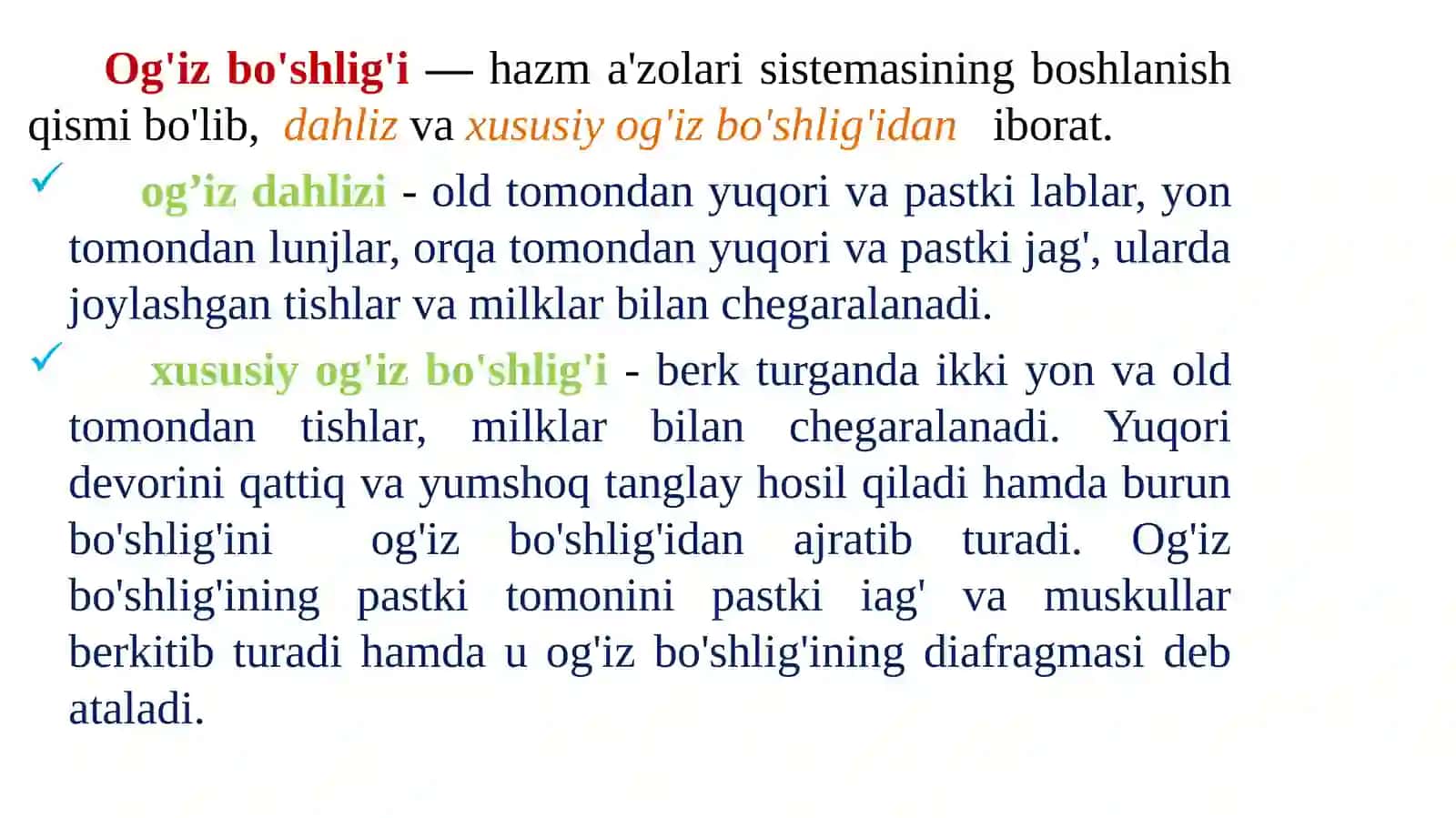 Ovqat hazm qilish tizimi. Og’iz bo’shlig’ianatomiyasivafiziologiyasi 4