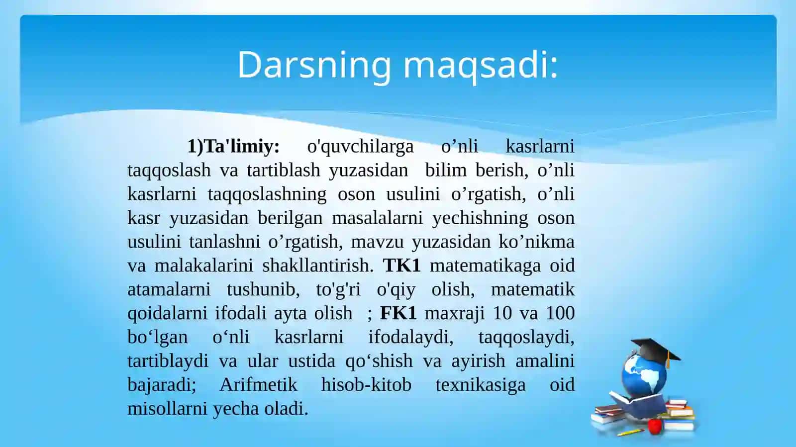 O'nli kasrlarni taqqoslash va tartiblash 4
