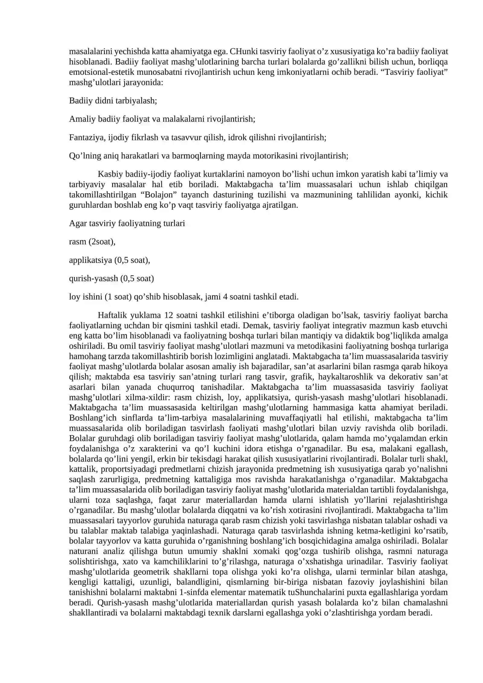 TASVIRIY SAN’AT NAZARIYASI. SAN’ATNING IJTIMOIY HAYOTDA TUTGAN O‘RNI. SAN’ATNING TARBIYAVIY AHAMIYATI. TASVIR VA IFODA VOSITALARI. TASVIRIY SAN’ATNING TUR VA JANRLARI HAQIDA MA’LUMOT 4