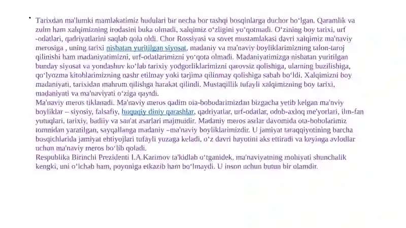 Mustaqillik yillarida O‘zbekistondagi ma’naviy va madaniy hayoti 4