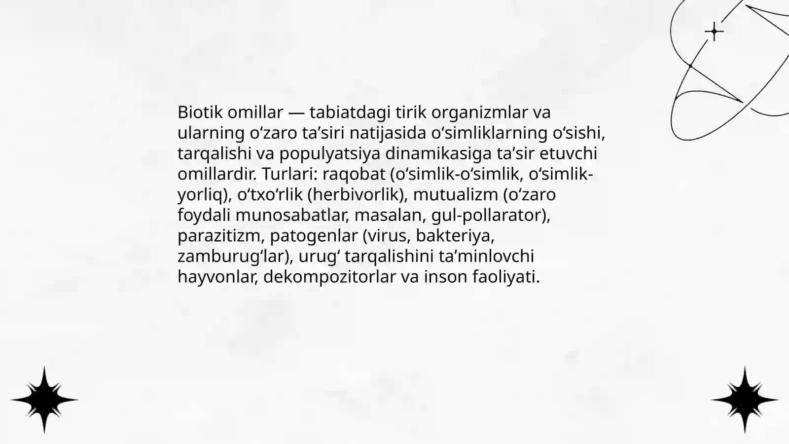Abiotik va biotik ekologik omillar va ularning tabiatda oʻsimliklarning tarqalishidagi ahamiyati 4