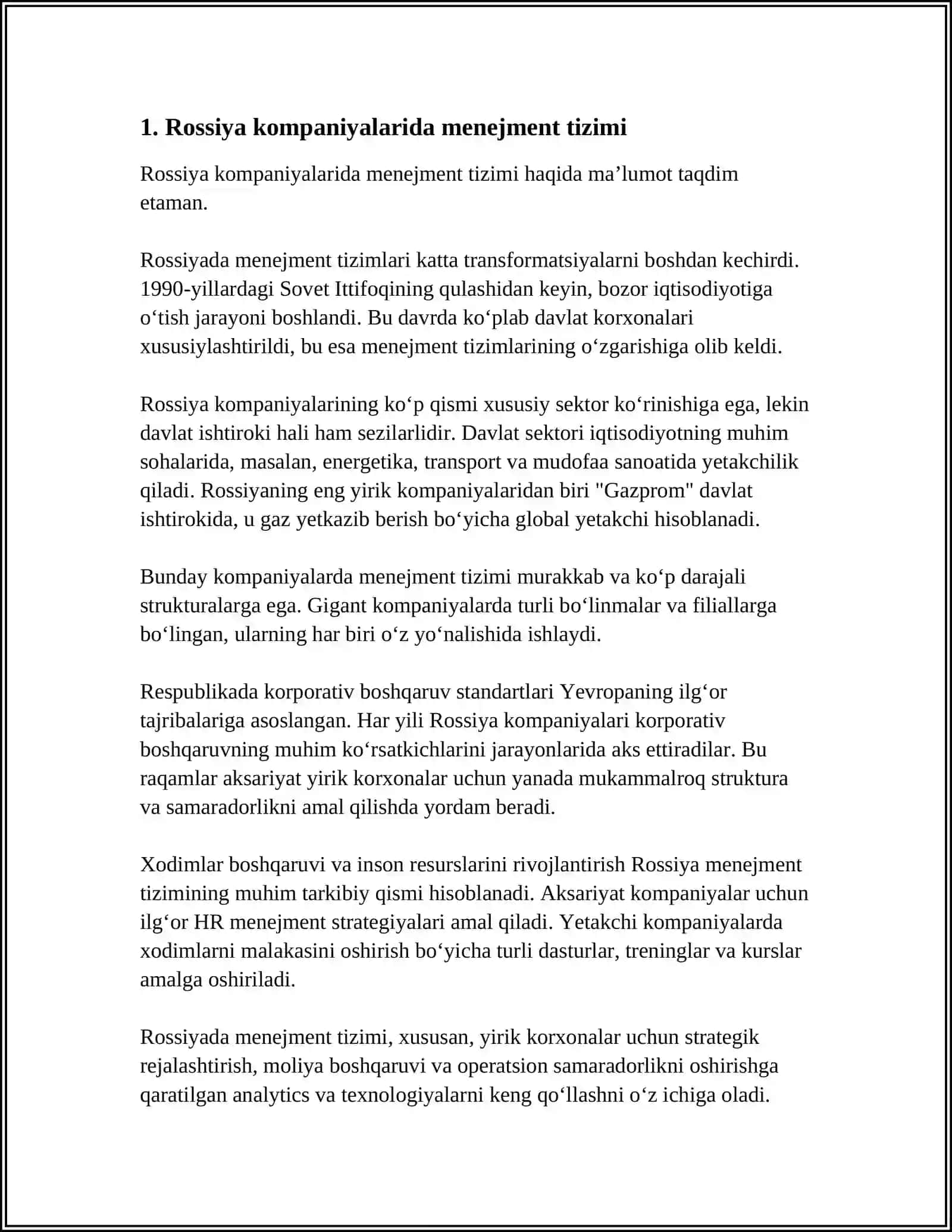 ROSSIYANING YIRIK KOMPANIYALARIDA MENEJMENT: AFZALLIKLARI VA KAMCHILIKLARI 4