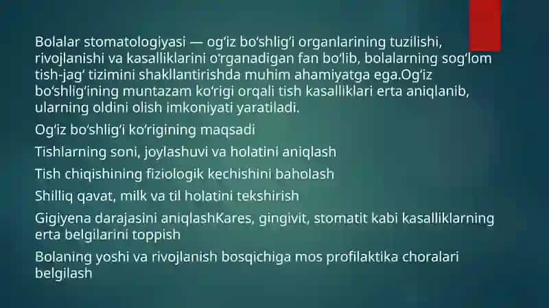 Bolalarda ogʻiz boʻshligʻi koʻrig'ininio'tkazish bosqichlari 4