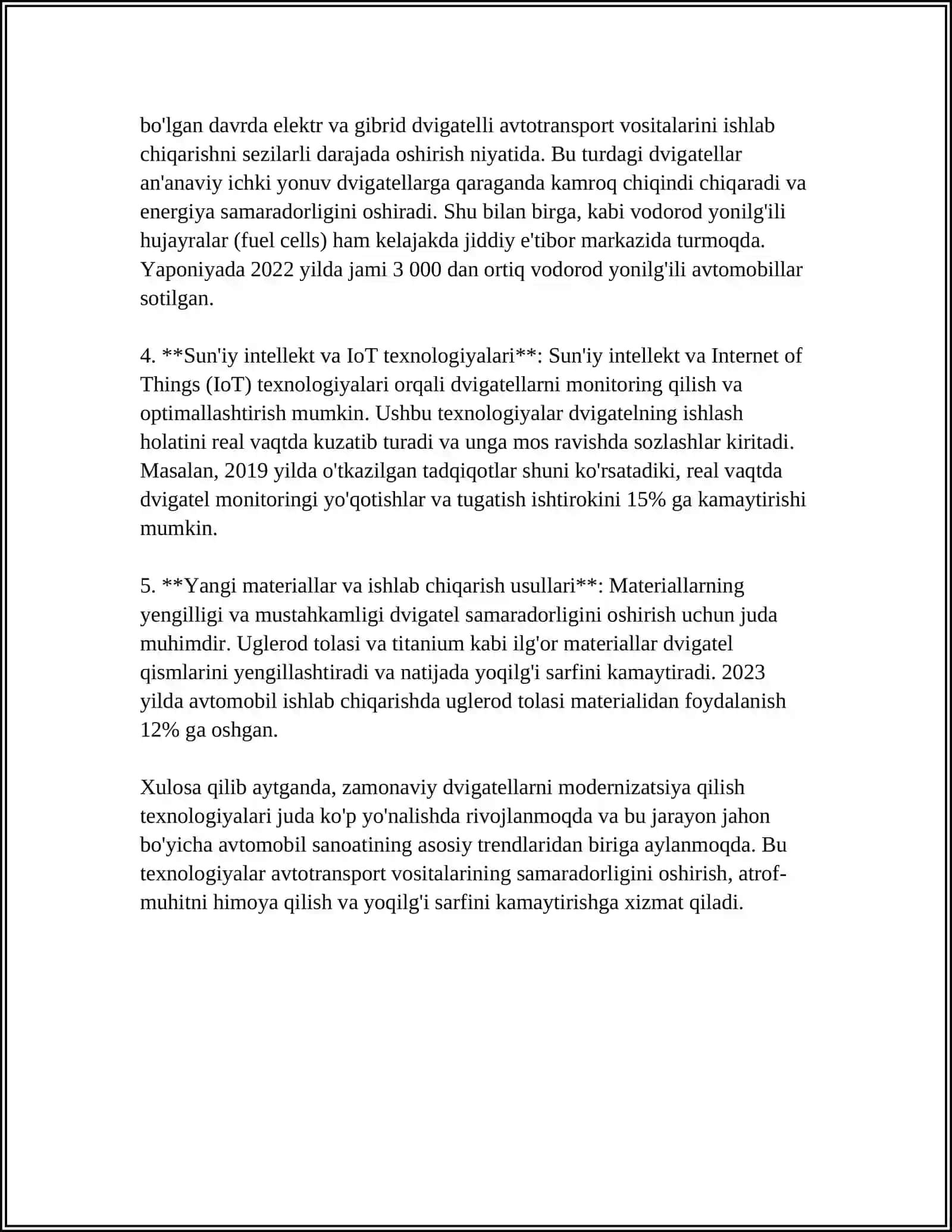AVTOMOBILLARDAN CHIQADIGAN ZAHARLI GAZLARNING TA’SIRINI KAMAYTIRISH CHORA TADBIRLARINI ISHLAB CHIQISH 4