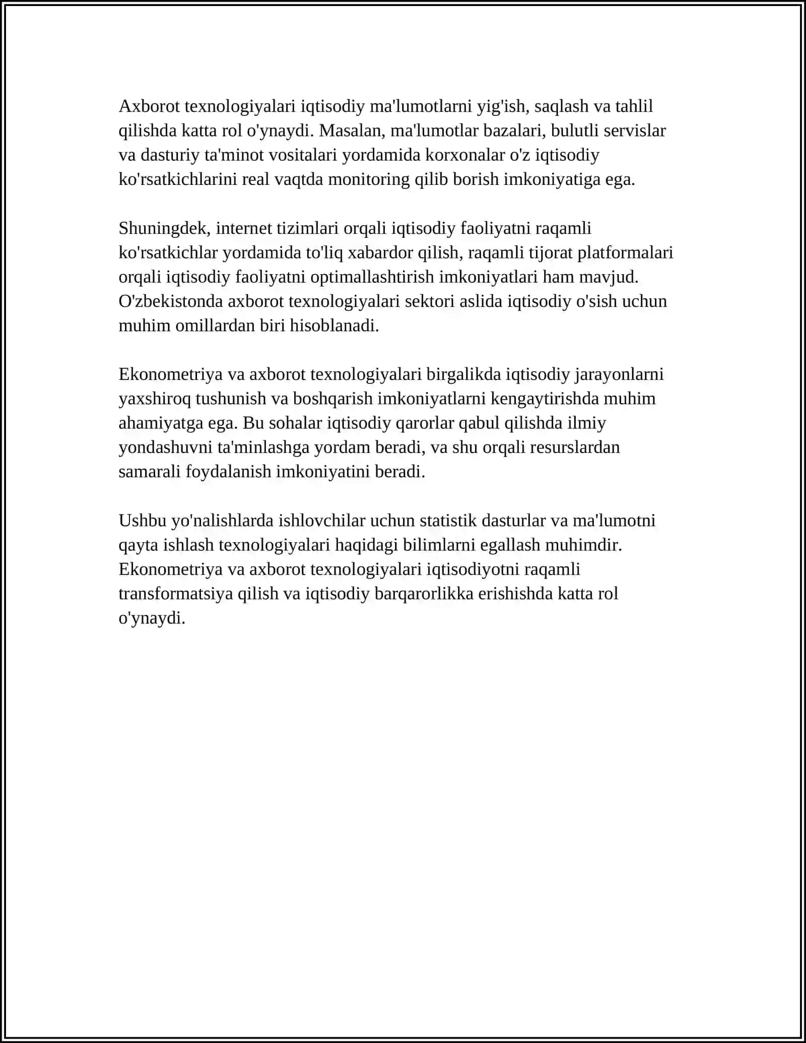 EKONOMETRIK MODELLARNING AXBOROT TA’MINOTI 4