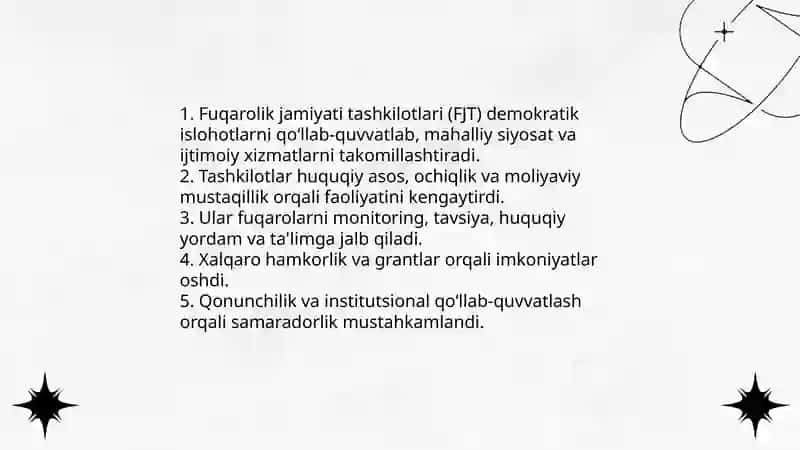 O‘zbekistonda demokratik, fuqarolik jamiyati asoslarining shakllanishi, amalga oshirilgan siyosiy islohotlar 4