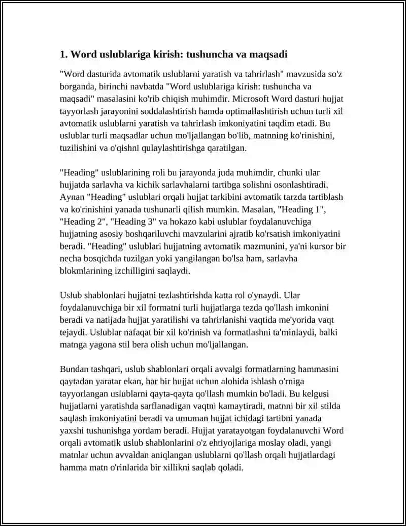 WORD DASTURIDA AVTOMATIK USLUBLARNI YARATISH VA TAHRIRLASH 4