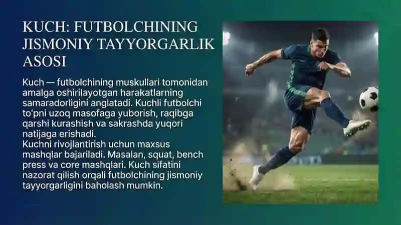 Yuqori malakali futbolchi jismoniy sifatlarini nazorat qilish usullari 4