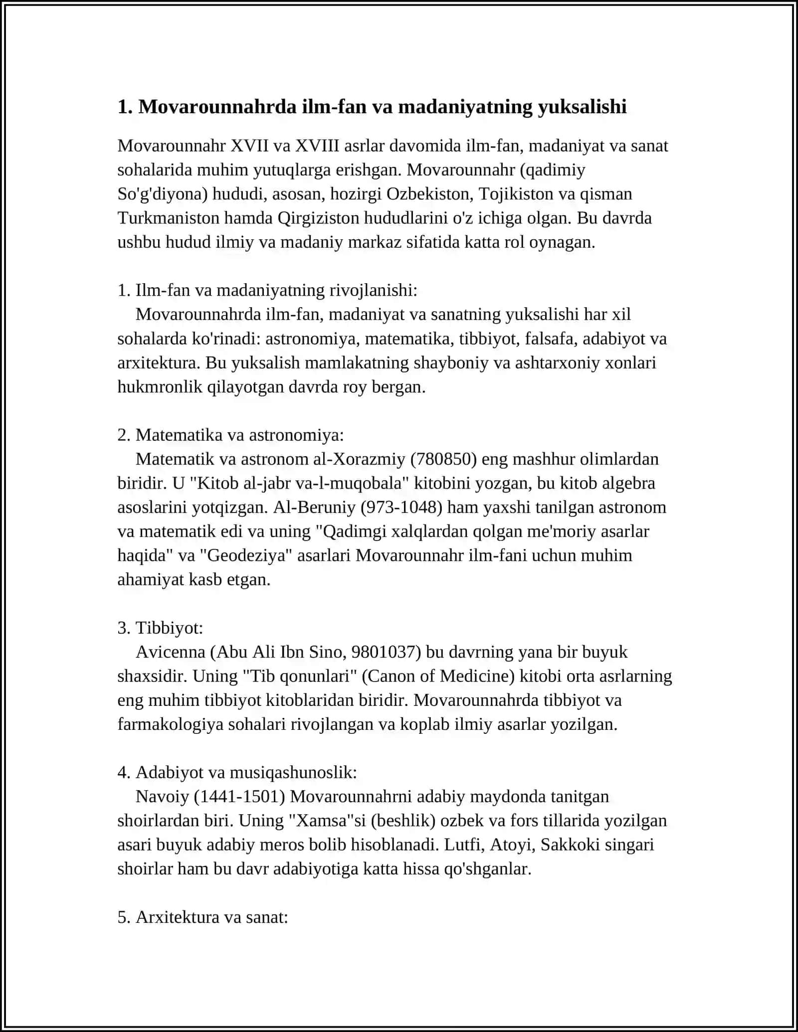 9-12-ASRLARDA MAMLAKATIMIZ HUDUDIDA ROʻY BERGAN MADANIY UYGʻONISH BUYUK ALLOMALARNING JAHON SIVILIZATSIYASIGA QO'SHGAN HISSASI 4