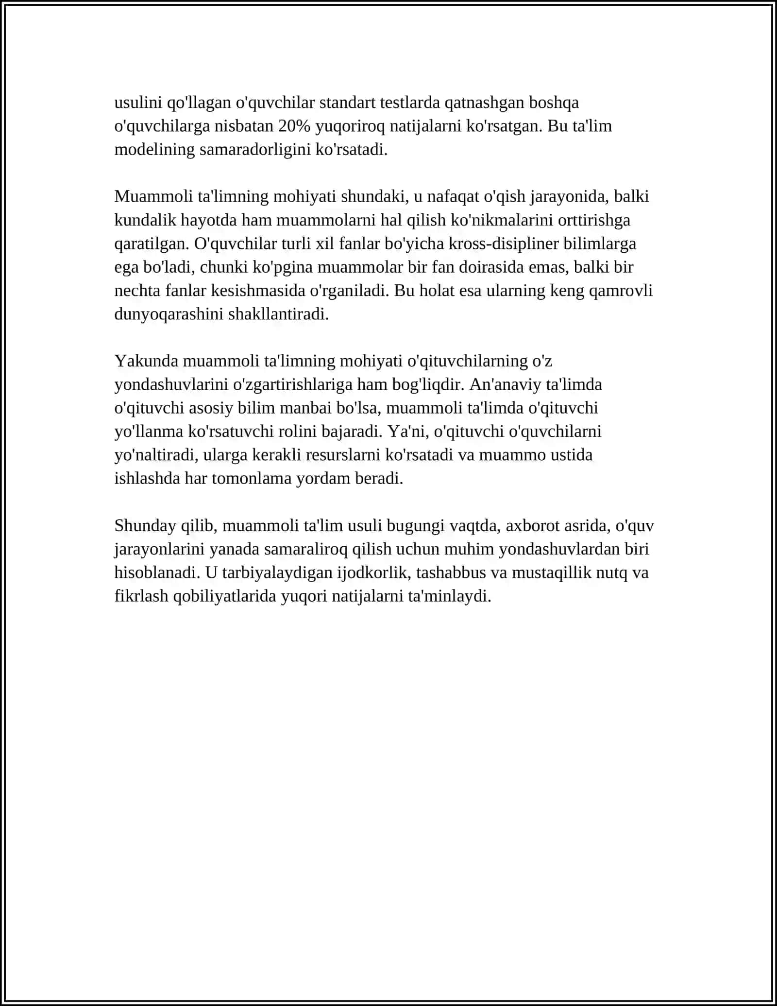 MUSTAQIL ISH Mavzu: MUAMMOLI TA‘LIM 4