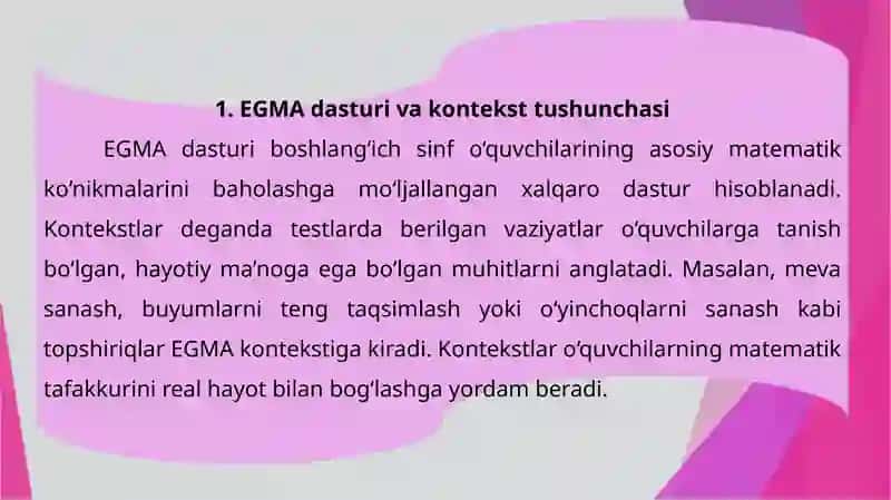 EGMA xalqaro baxolash tizimi dasturida kontekstlar 4