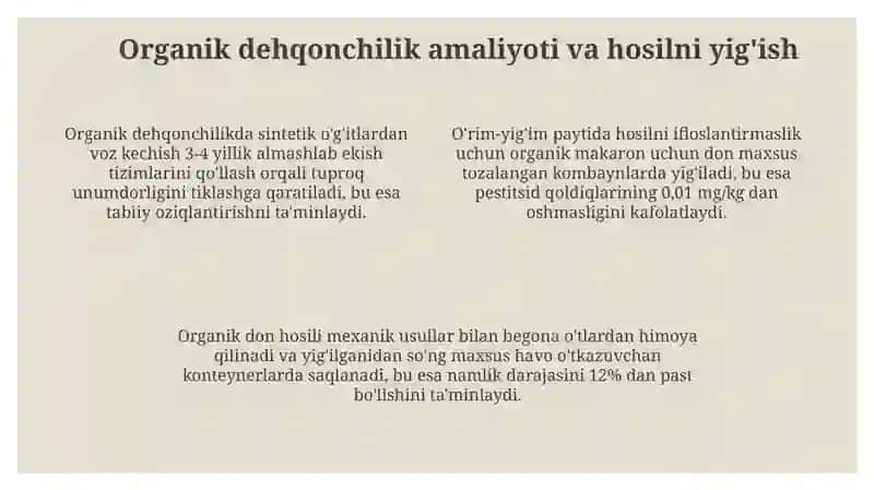 Organik makaron mahsulotlari ishlab chiqarishning xususiyatlari 4