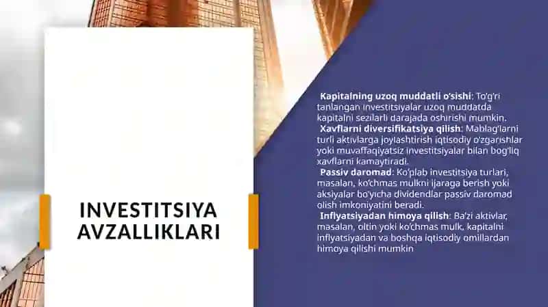 Investitsiya tushunchasi,uning iqtisodiyotdagi ahamiyati va uning turlari 4