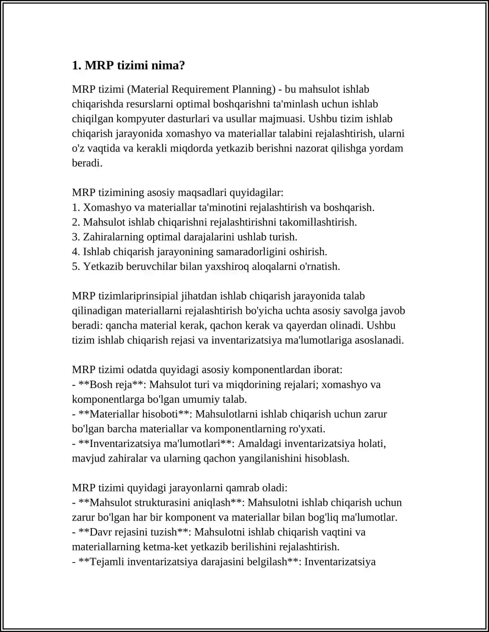MRP tizimi (Material Requirement Planning) 4