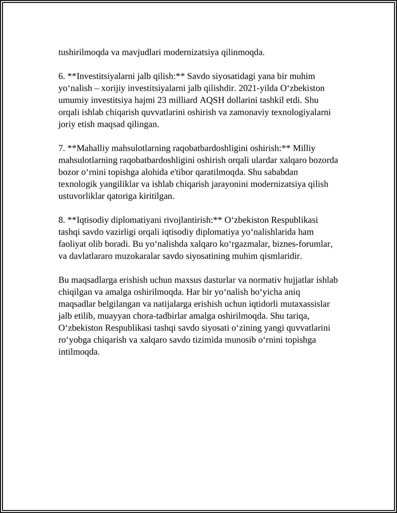 O'ZBEKISTON RESPUBLIKASINING TASHQI SAVDO SIYOSATI 4