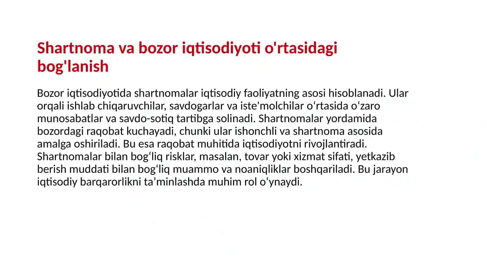 Shartnoma tushunchasi va uning bozor iqtisodiyotidagi oʻrni 4