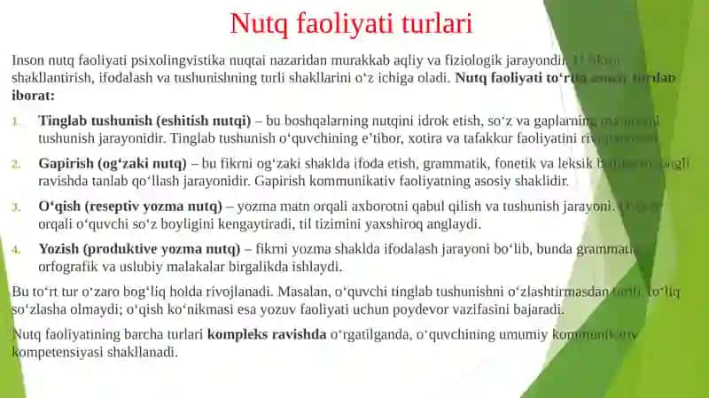 O'quvchilarda nutqiy ko'nikmalarini shakllantirishning psixolingvistik va lingvodidaktik asoslari 4
