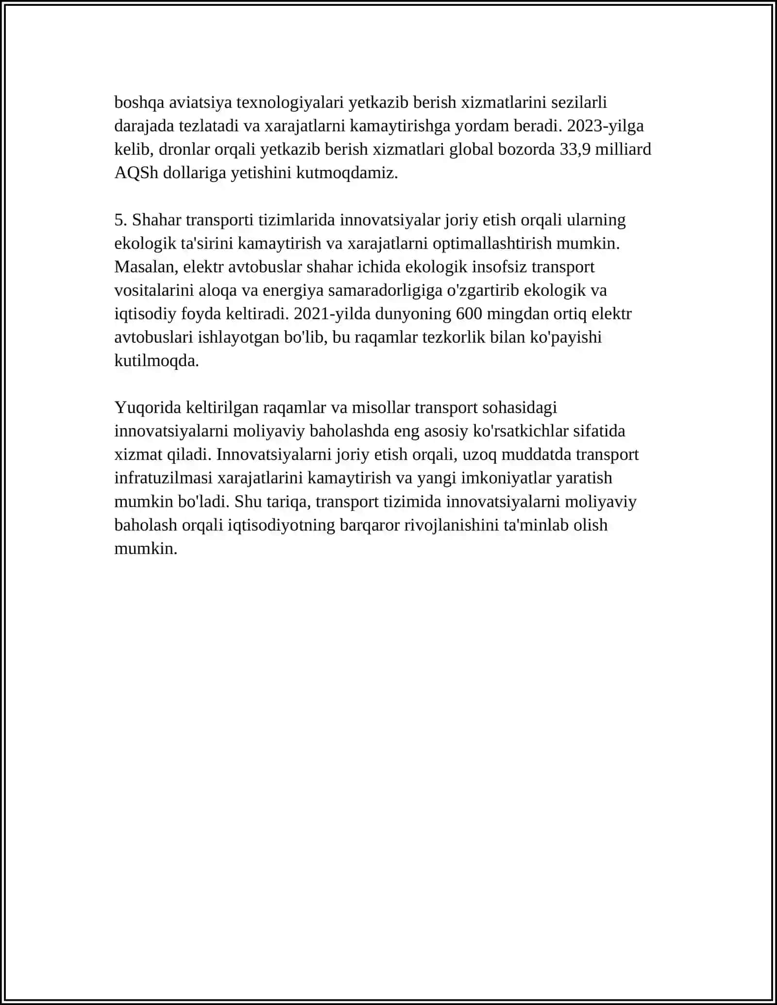 TRANSPORTDA INNOVATSIYA VA INVESTITSIYALARNI IQTISODIY BAHOLASH 4