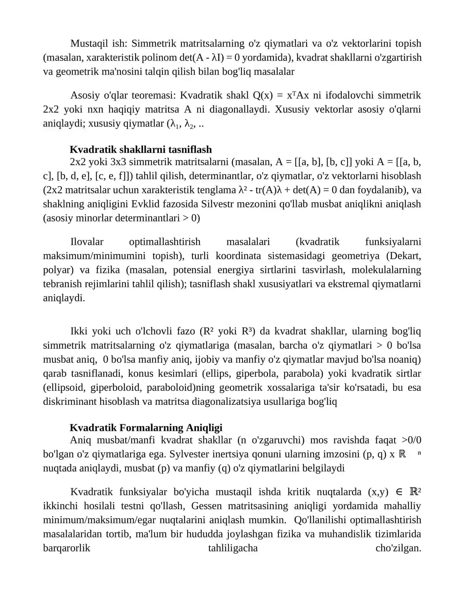 Kvadratik shakllar va matritsalar 4