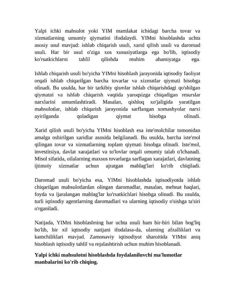 Yalpi ichki mahsulotni xisoblash usullari 4