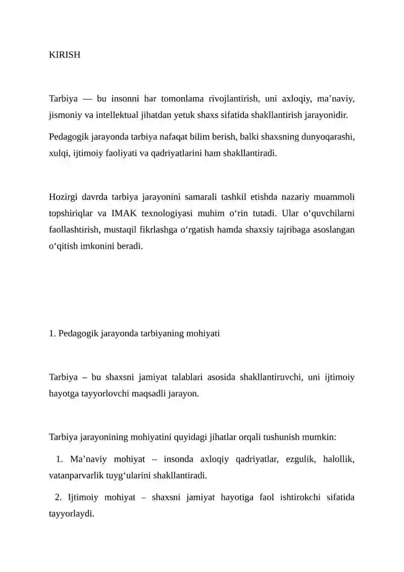 PEDAGOGIK JARAYONDA TARBIYANING MOHIYATI, NAZARIY MUAMMOLI TOPSHIRIQLAR VA IMAK TEXNOLOGIYASINI QO‘LLASH 4