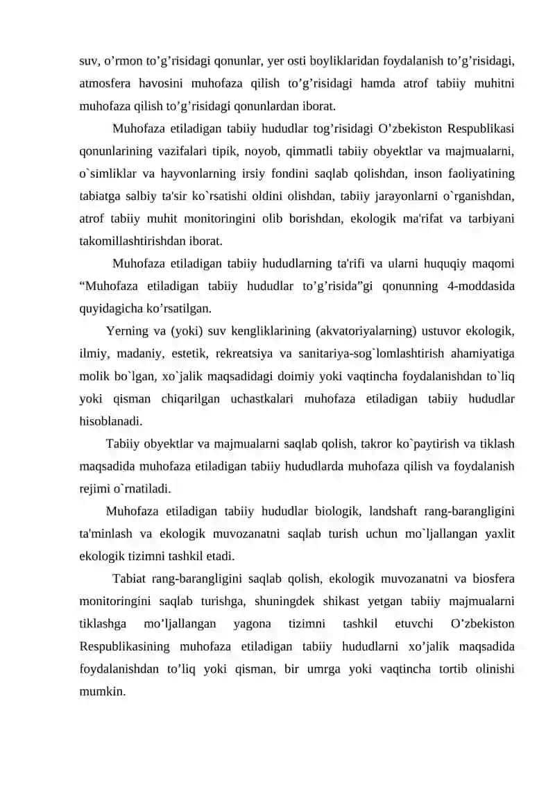 Muhofaza etiladigan tabiiy hududlar to'g'risida qonuni mazmuni va mohiyati 4
