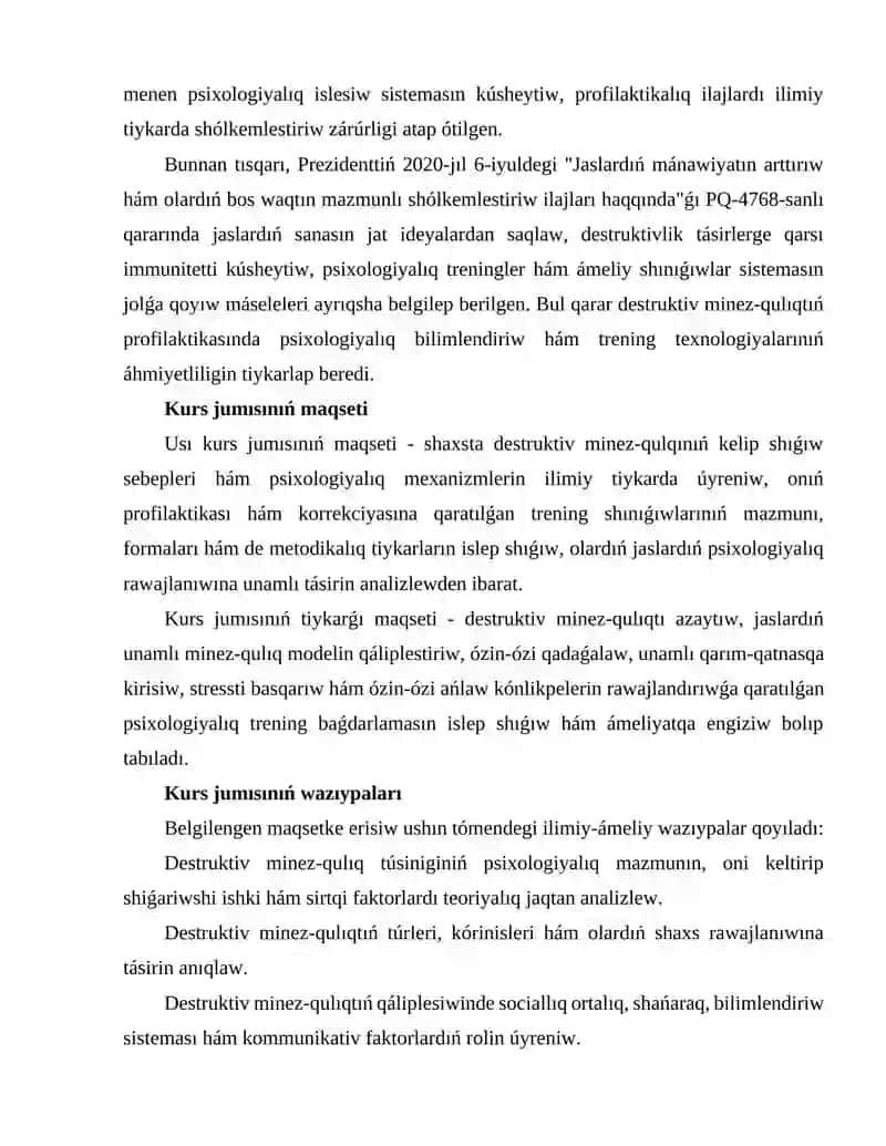 Destruktiv minez-xulq profilaktikası xam korrekciyası boyınsha trening 4